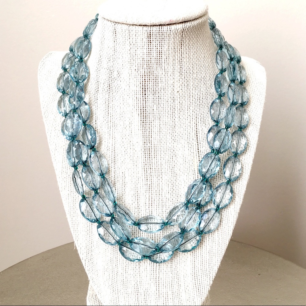Three Strand Beaded Aqua Necklace